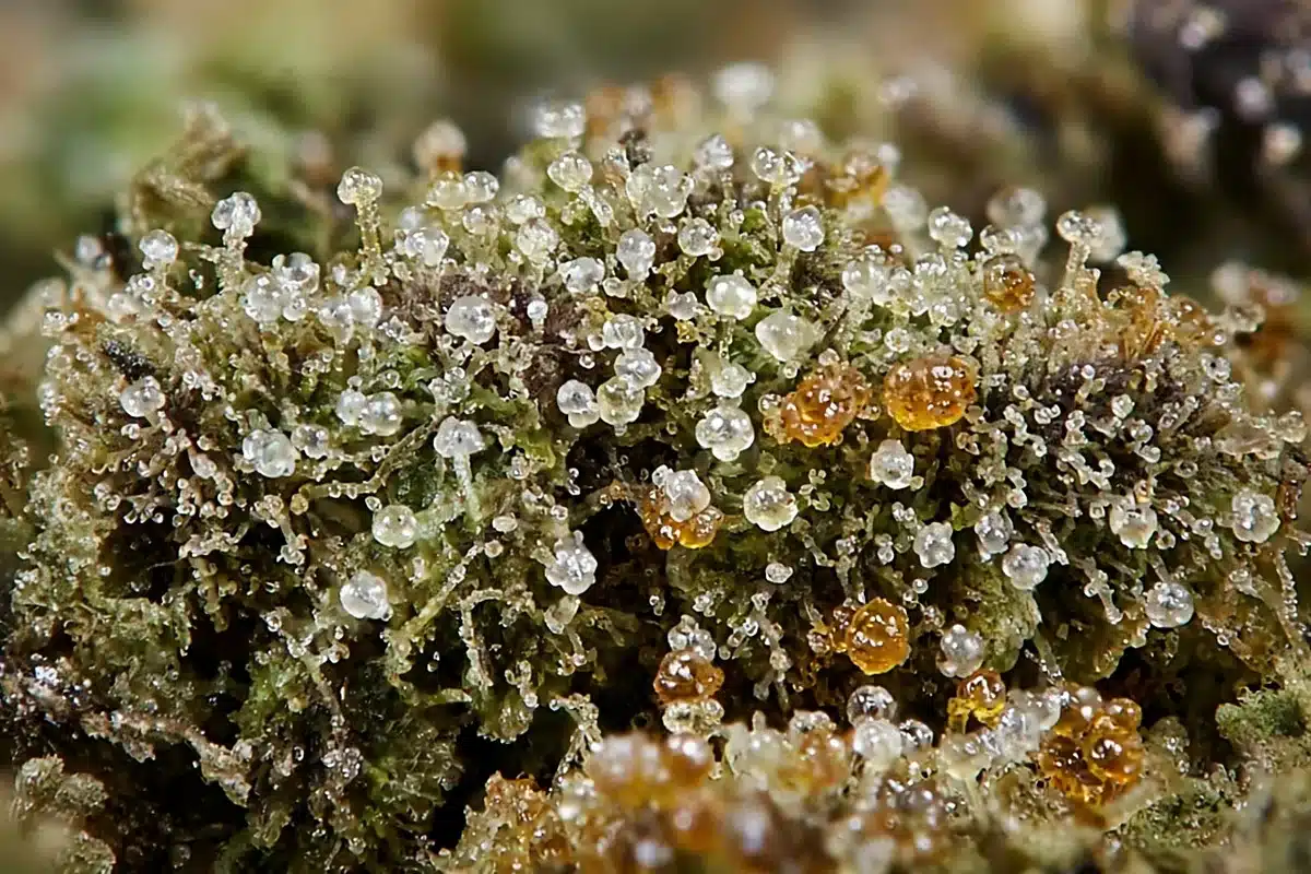 Macro of cloudy and amber trichomes