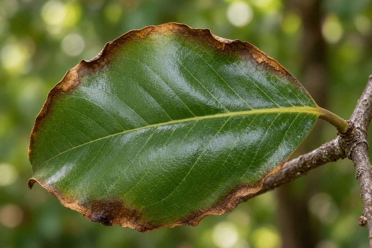 Magnolia leaf with brown edges