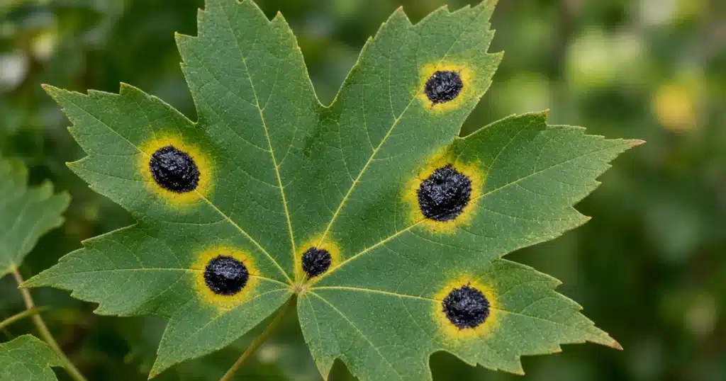 Maple leaf with raised black tar spots