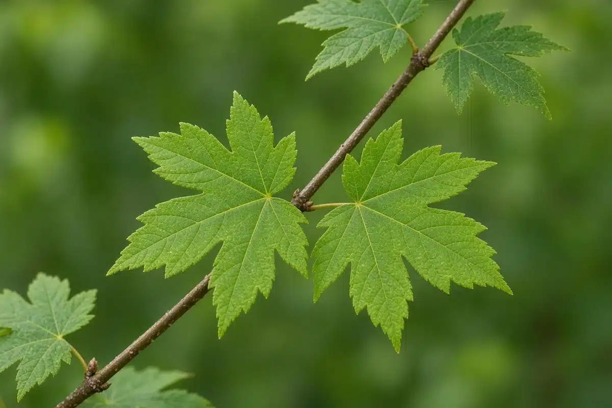 Maple twig with opposite paired leaves