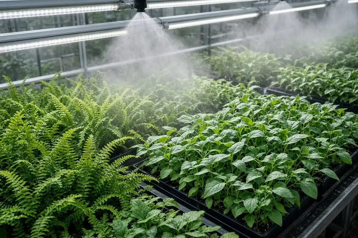 Misting system running near LED fixtures
