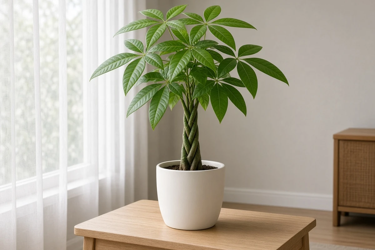 Money tree in bright indirect light away from a vent