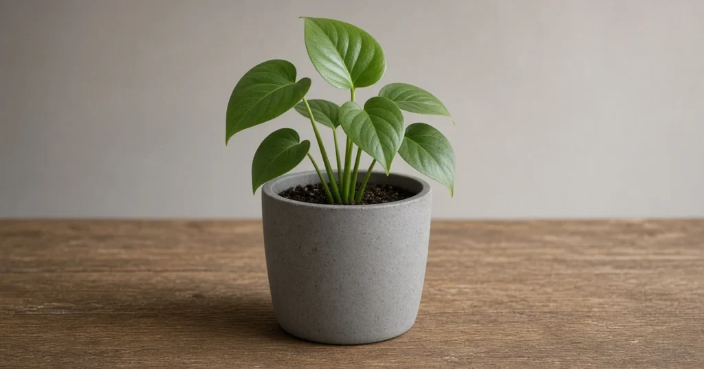 Young monstera with solid heart shaped leaves
