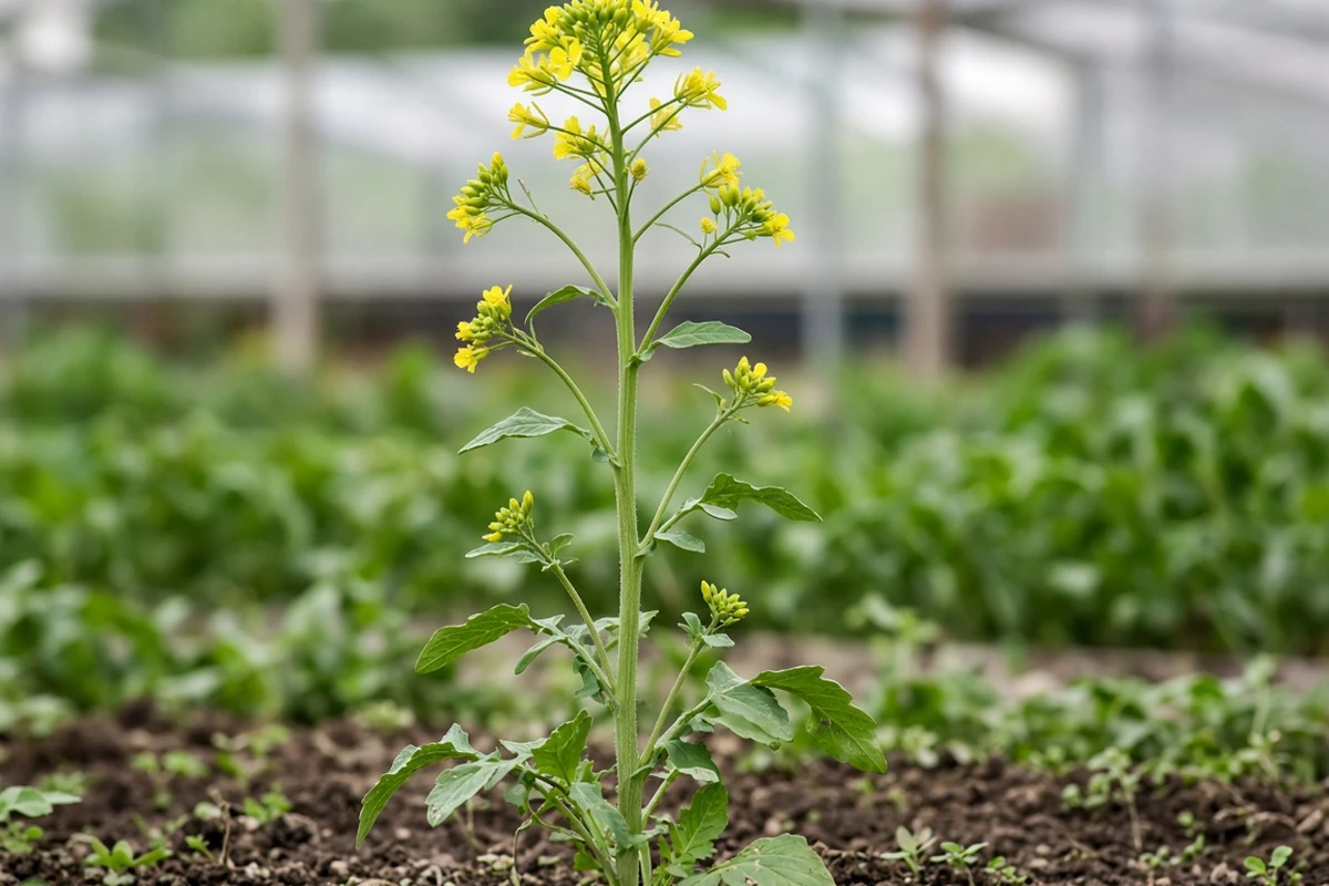 Mustard plant with a flower stalk