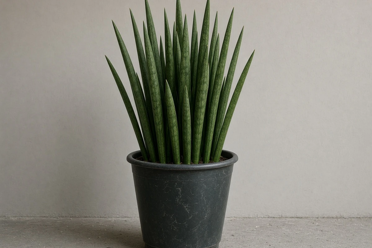 Narrow upright leaves in a dark nursery pot