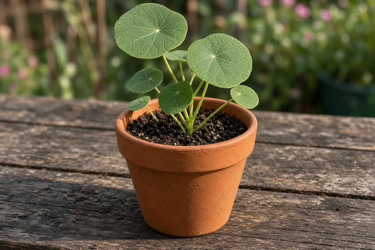 Nasturtium seedling in a single pot