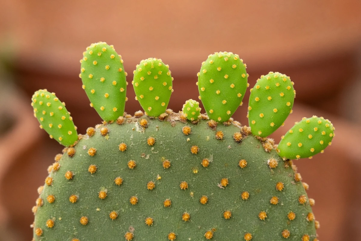 New small pads growing on a bunny ear cactus