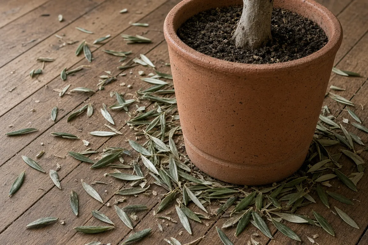 Olive leaves on the floor under a tree