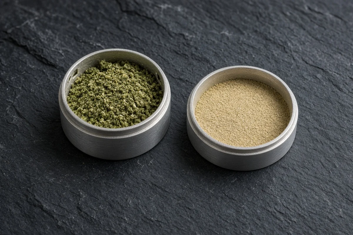 Open metal grinder with evenly ground cannabis flower