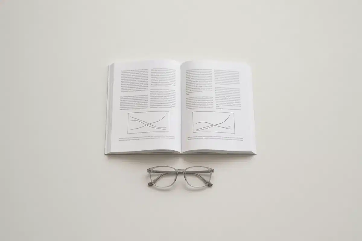 Open research journal on a desk