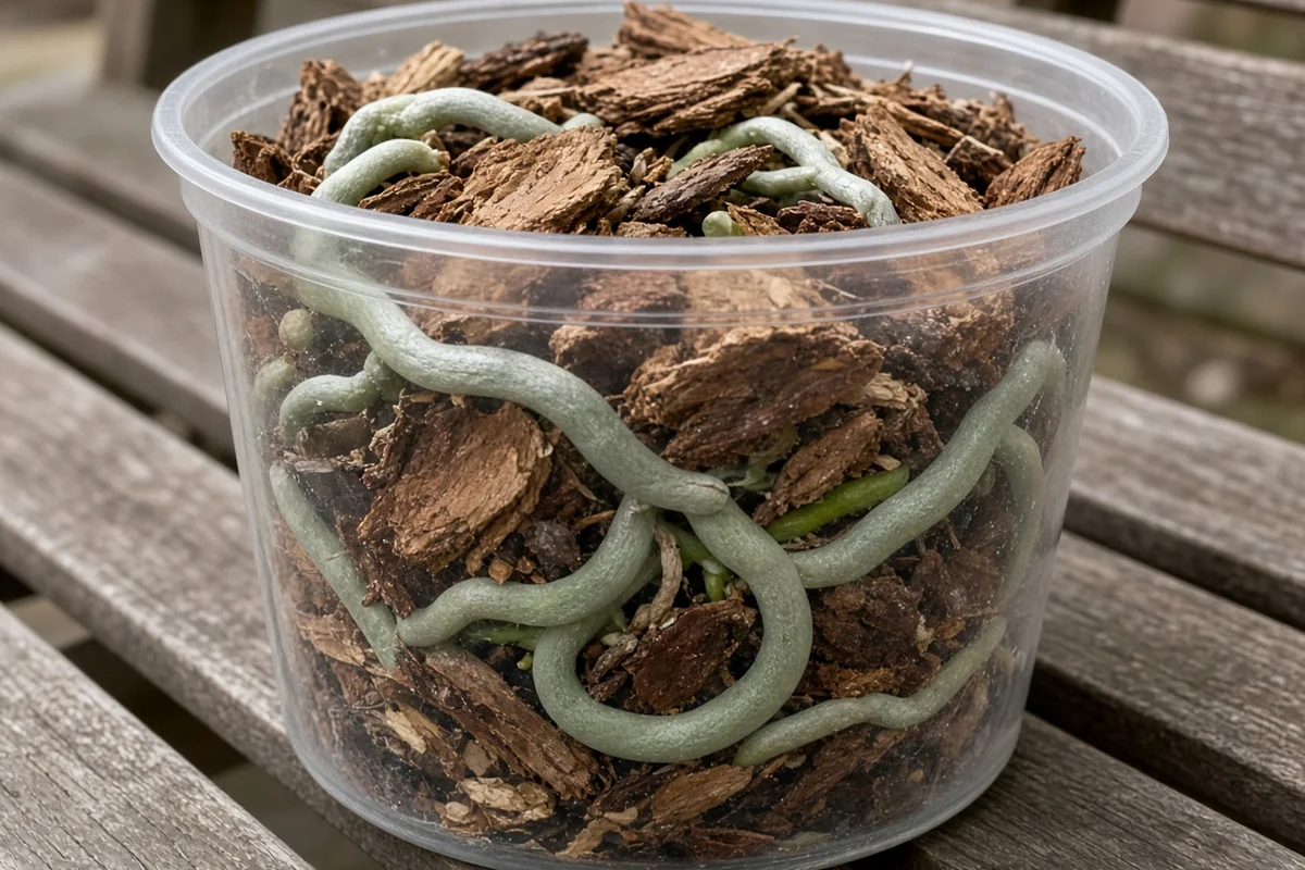 Orchid roots in fresh bark