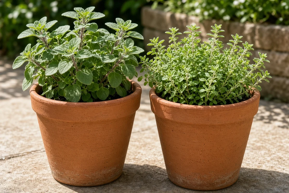 Oregano and marjoram in pots