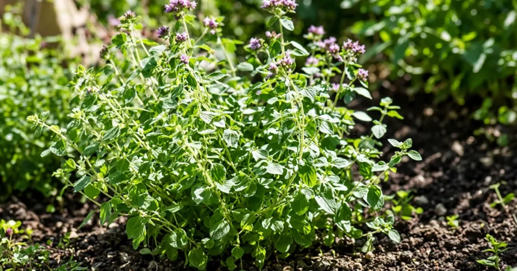 Oregano plant in a sunny bed