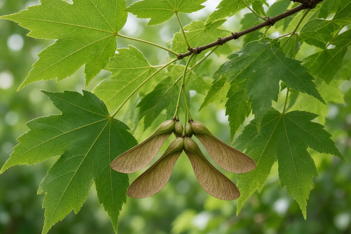 Paired winged maple keys on a branch