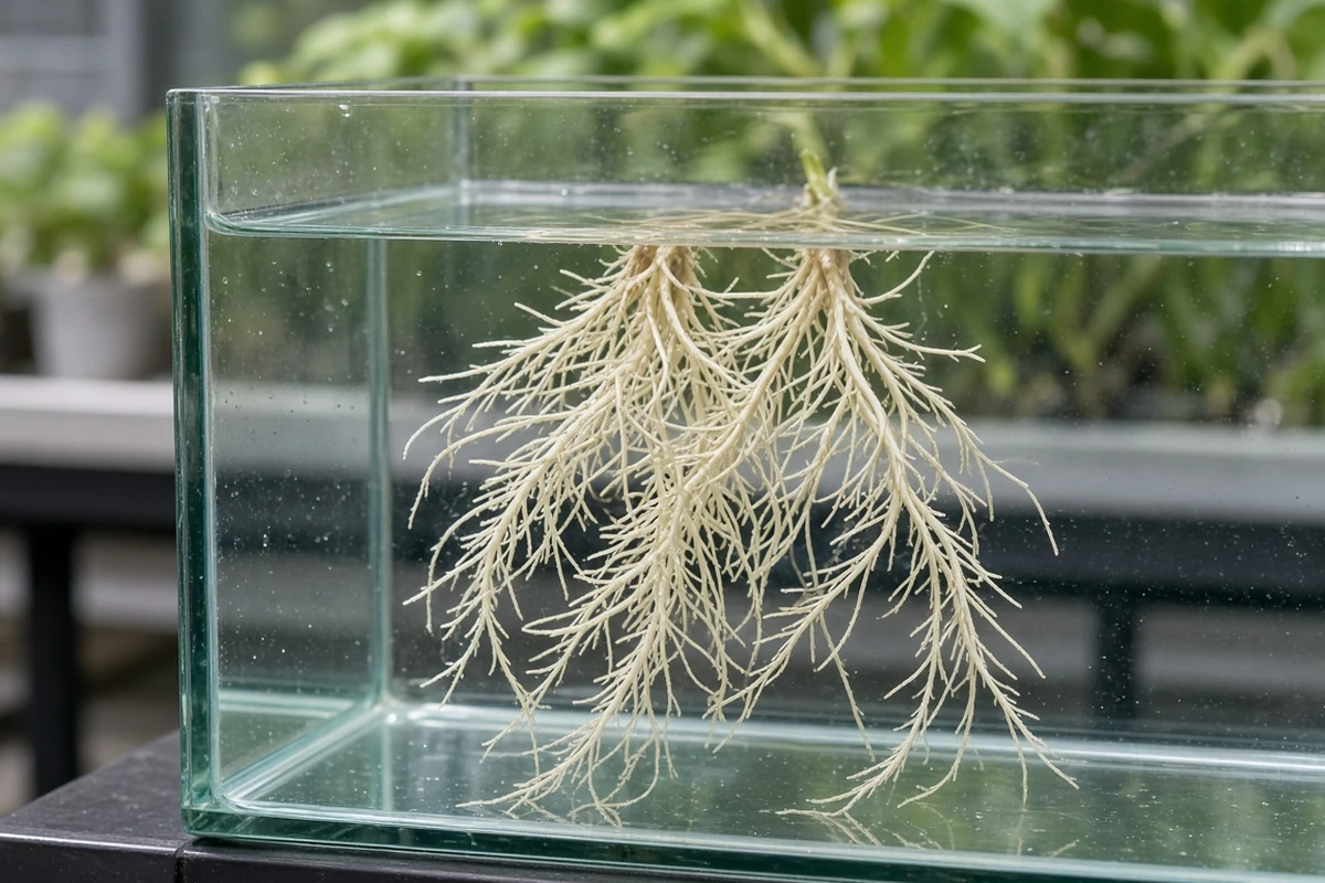 Pale roots in clear water