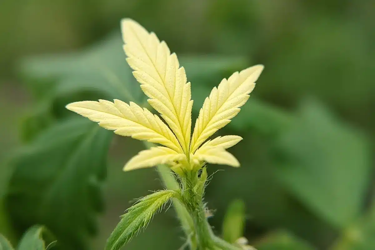 Pale yellow new cannabis leaves
