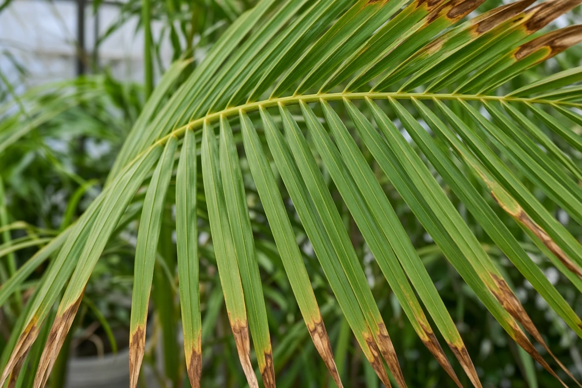 Palm frond with brown tips