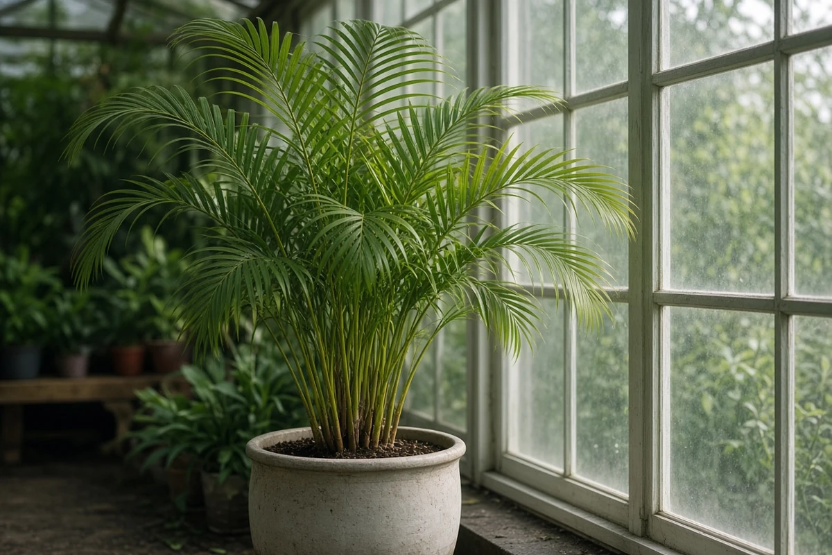 Palm in a pot near a window