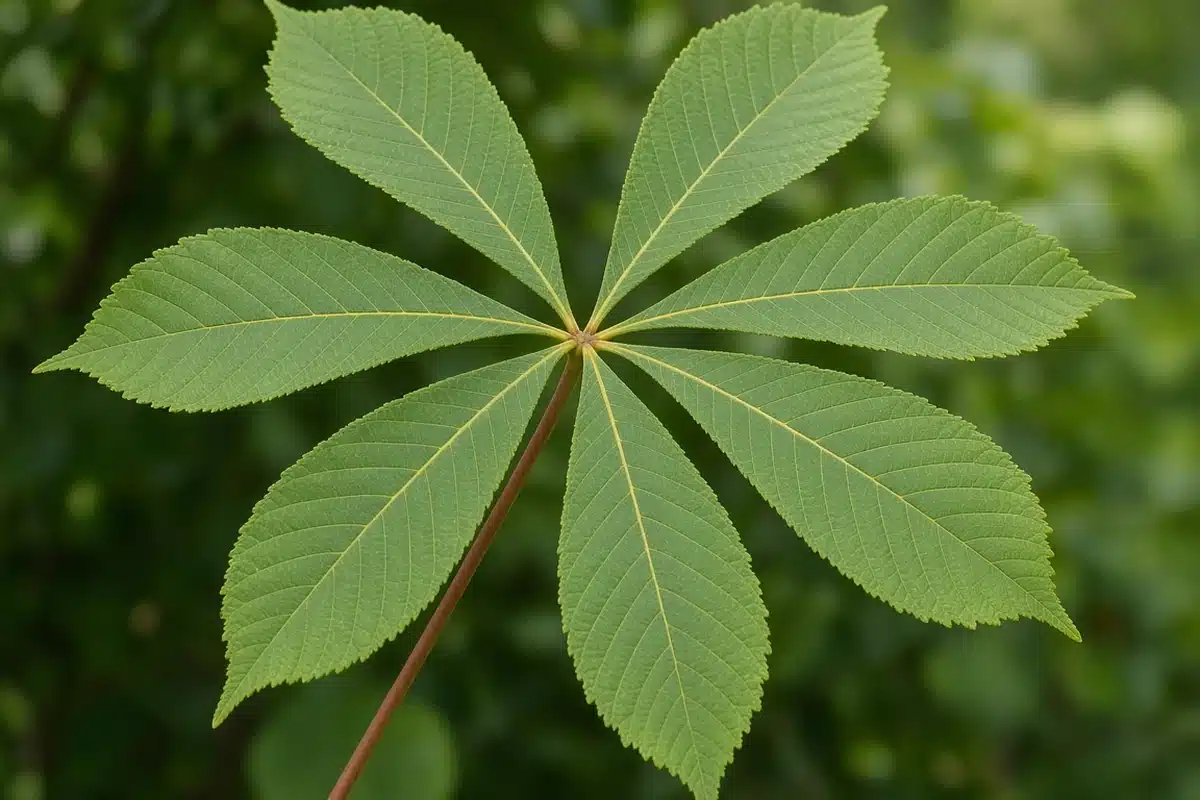 Palmate compound leaf with leaflets spreading from one point
