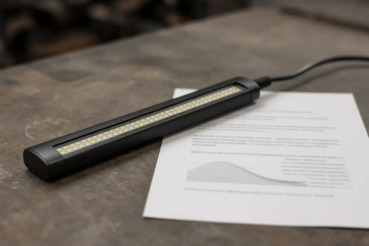 Paper with a curve chart next to an LED bar