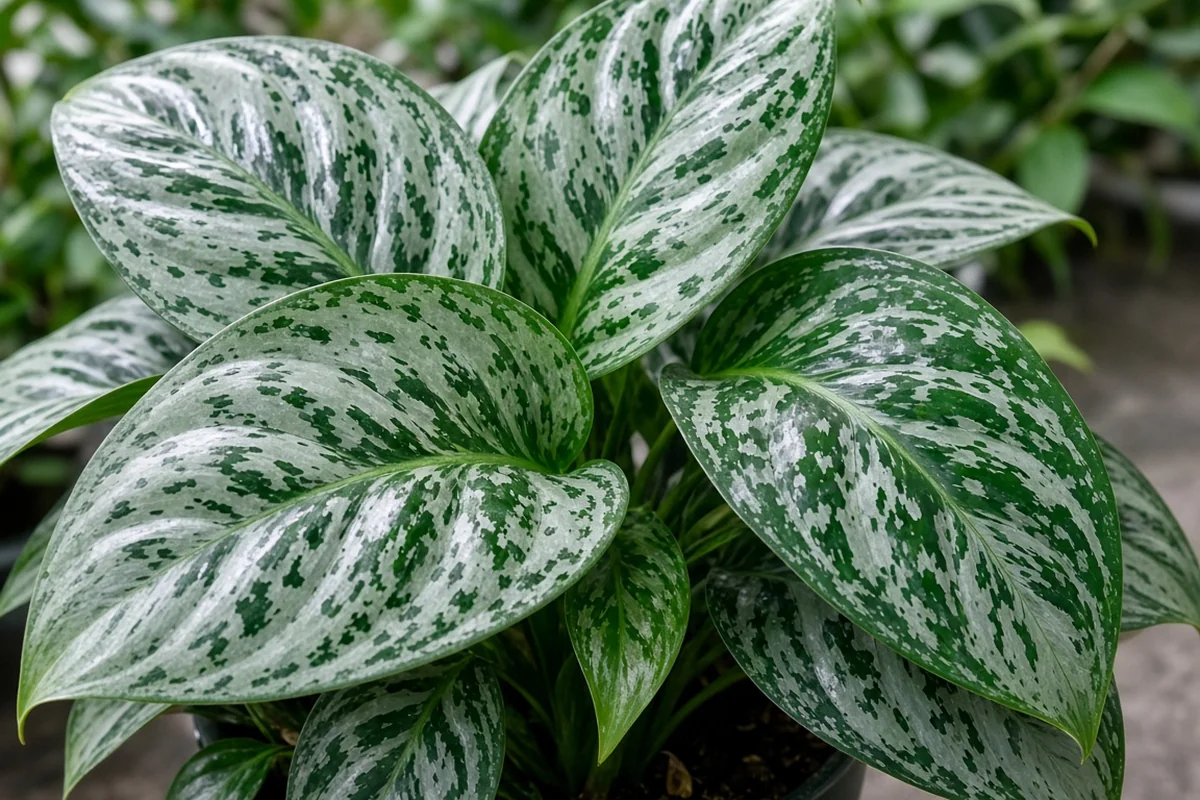Patterned Chinese evergreen leaves