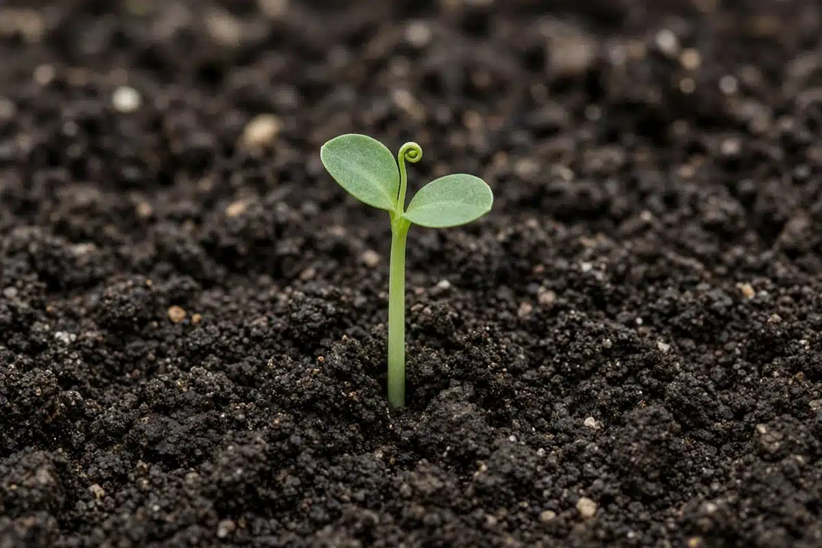 Pea shoot emerging with no seed leaves above ground