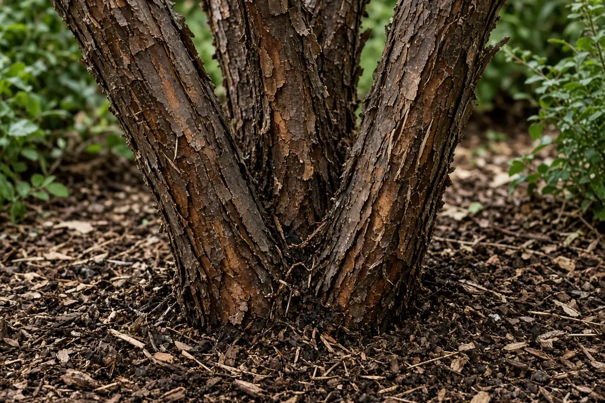Peeling bark on an older ninebark stem