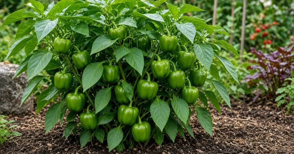 Pepper plant loaded with many small fruits