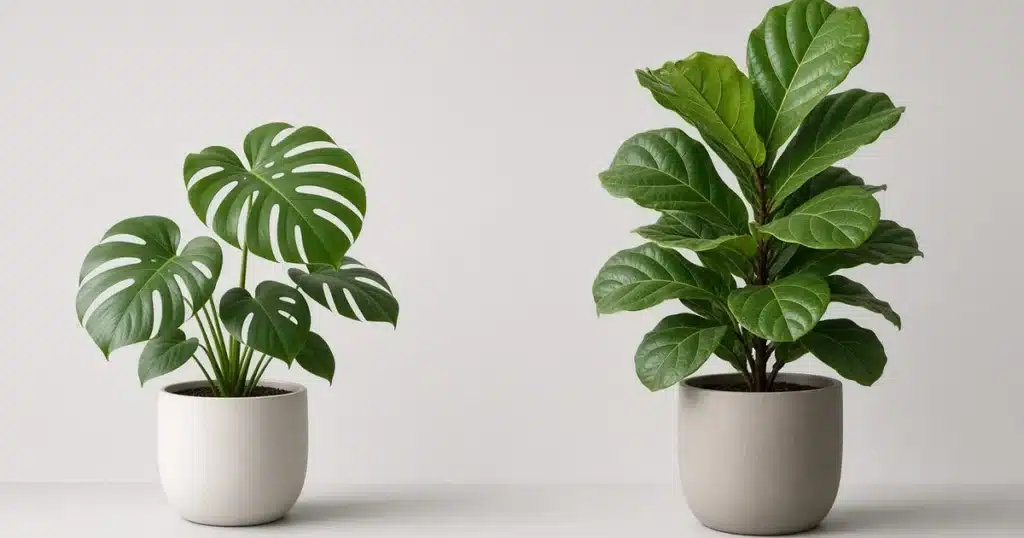Houseplant leaves in even white light for a photo