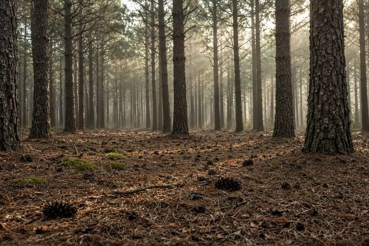 Pine forest floor covered in needles