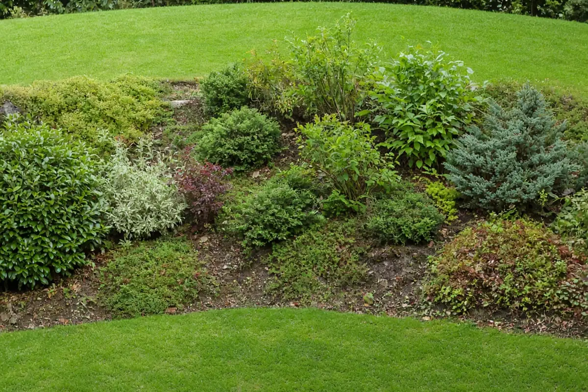 Planted bank between two lawn levels
