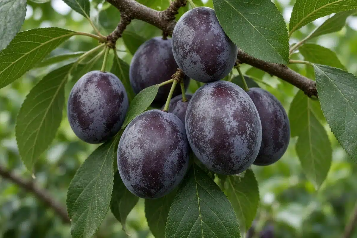 Plums with a dusty waxy bloom on the skin