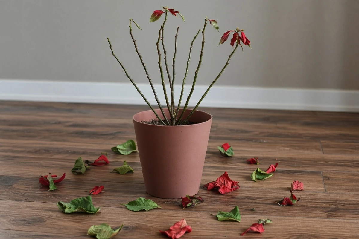Poinsettia with fallen leaves