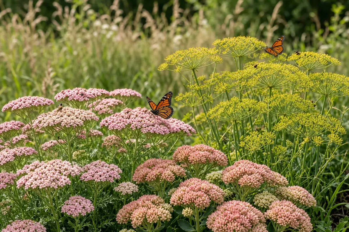Pollinator garden with flat flower clusters