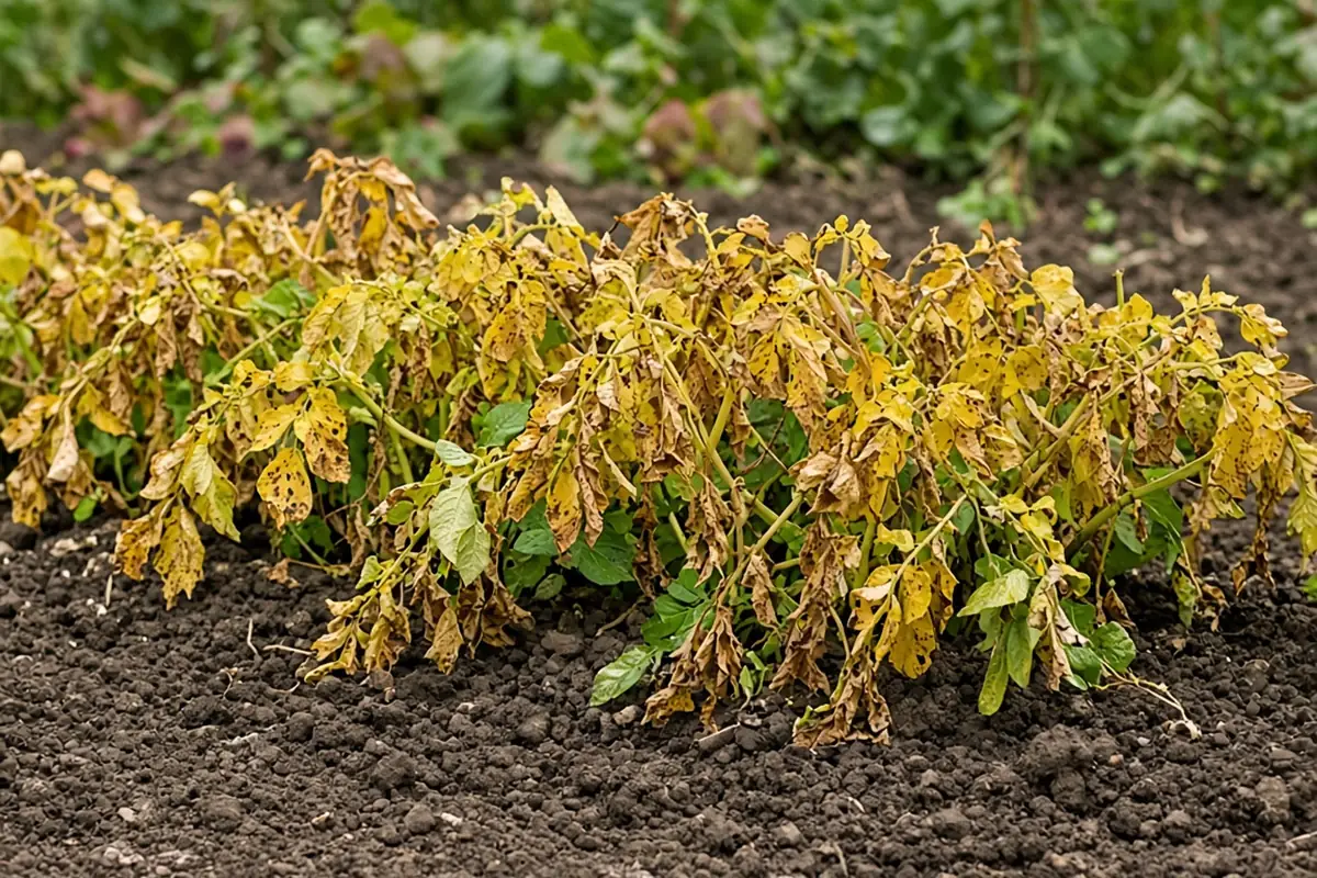 Potato vines dying back in late summer