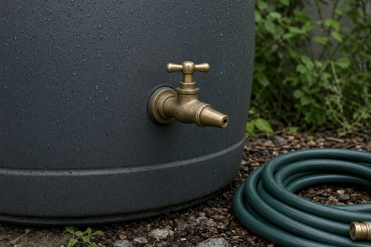 Rain barrel spigot with hose removed