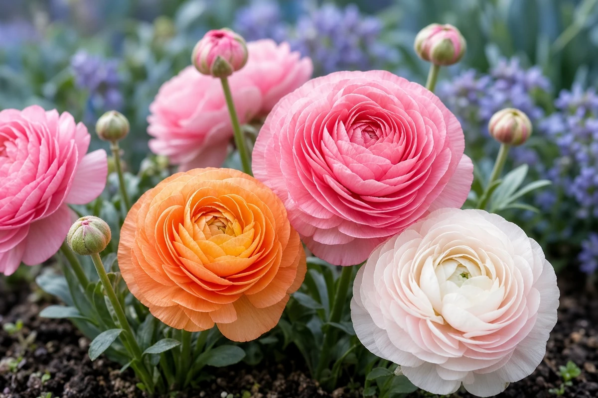 Ranunculus flowers in a cool season bed