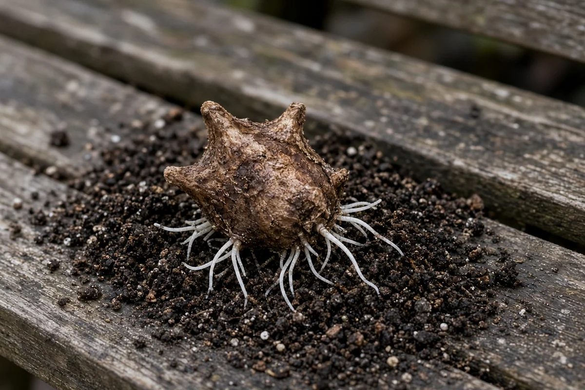 Ranunculus tuber with new roots