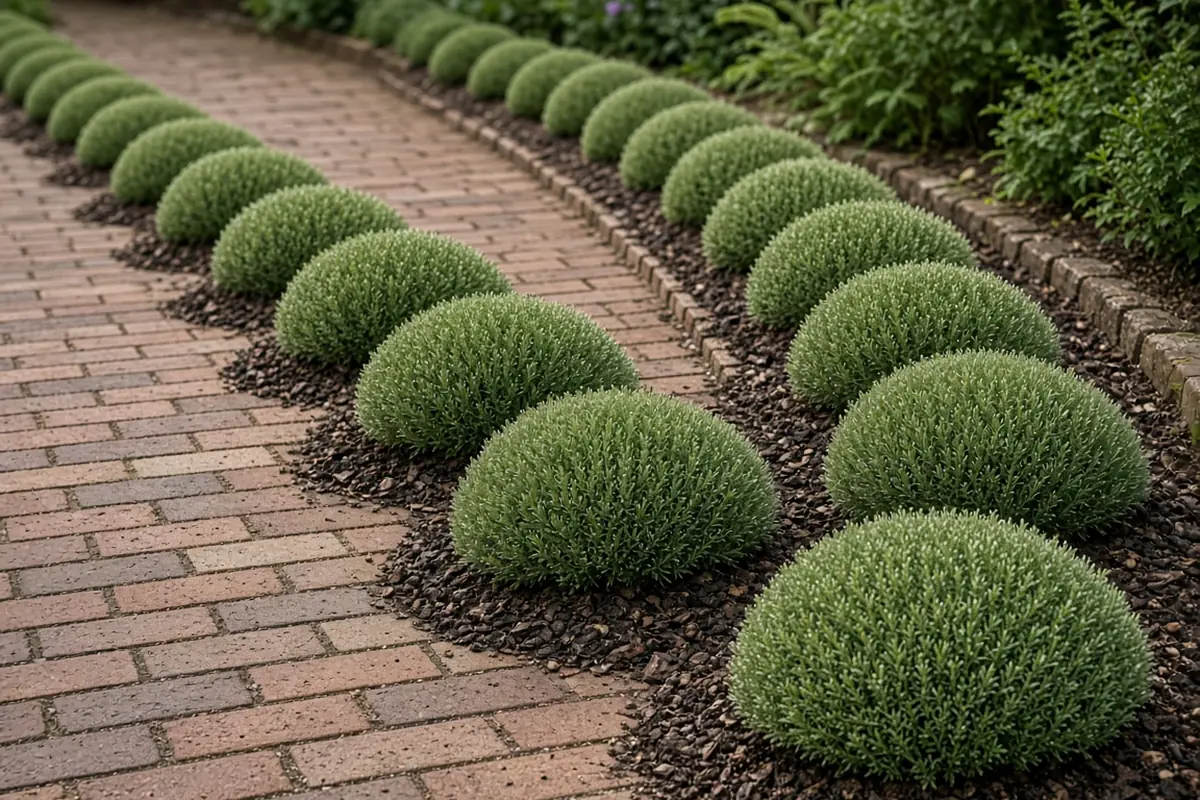Repeated low plants along a path