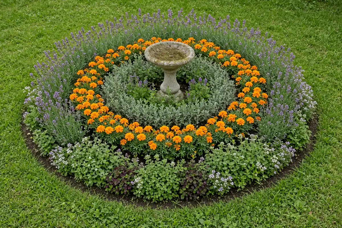 Rings of plants around a center point