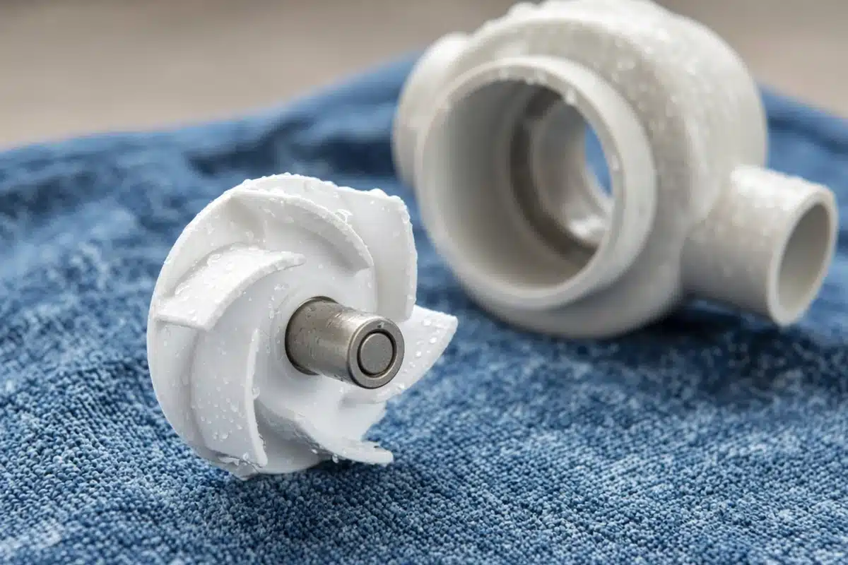 Rinsed pump impeller on a towel