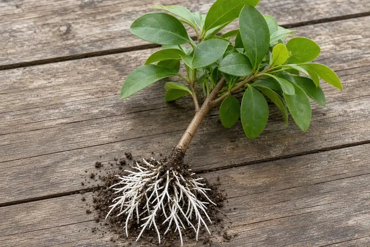 Rooted cutting with new white roots