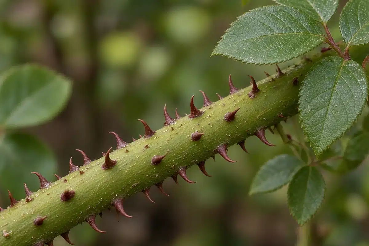 Rose stem with prickles along the cane