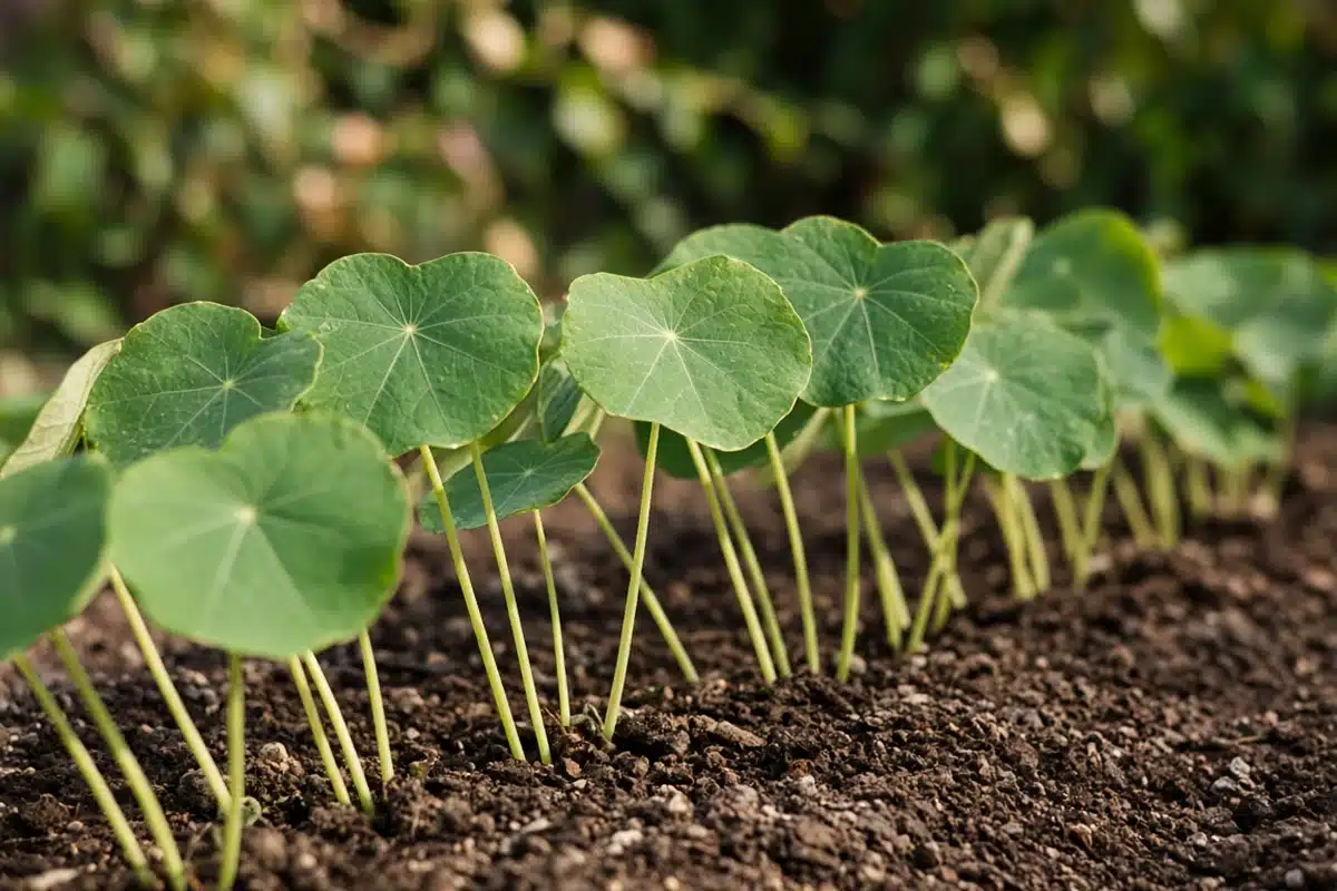 Row of leaves with long petioles