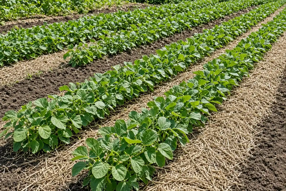 Rows of bush lima beans in summer