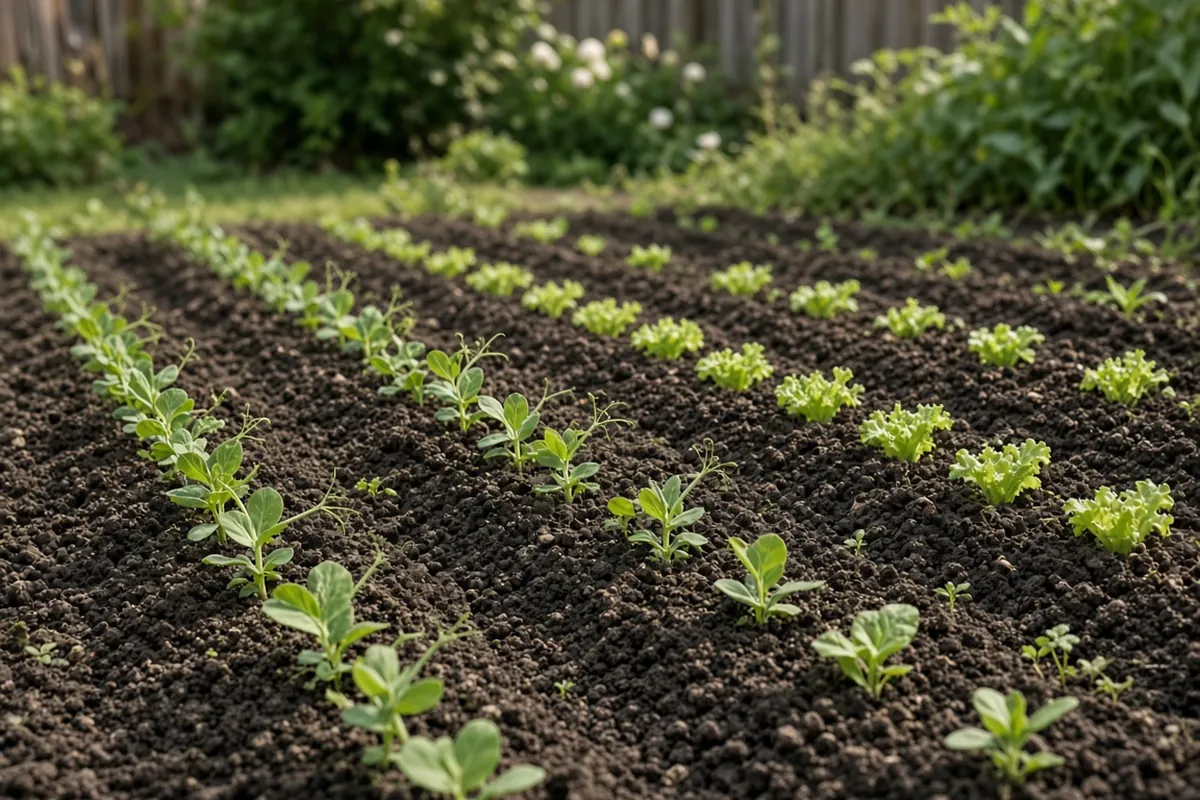 Rows of spring seedlings