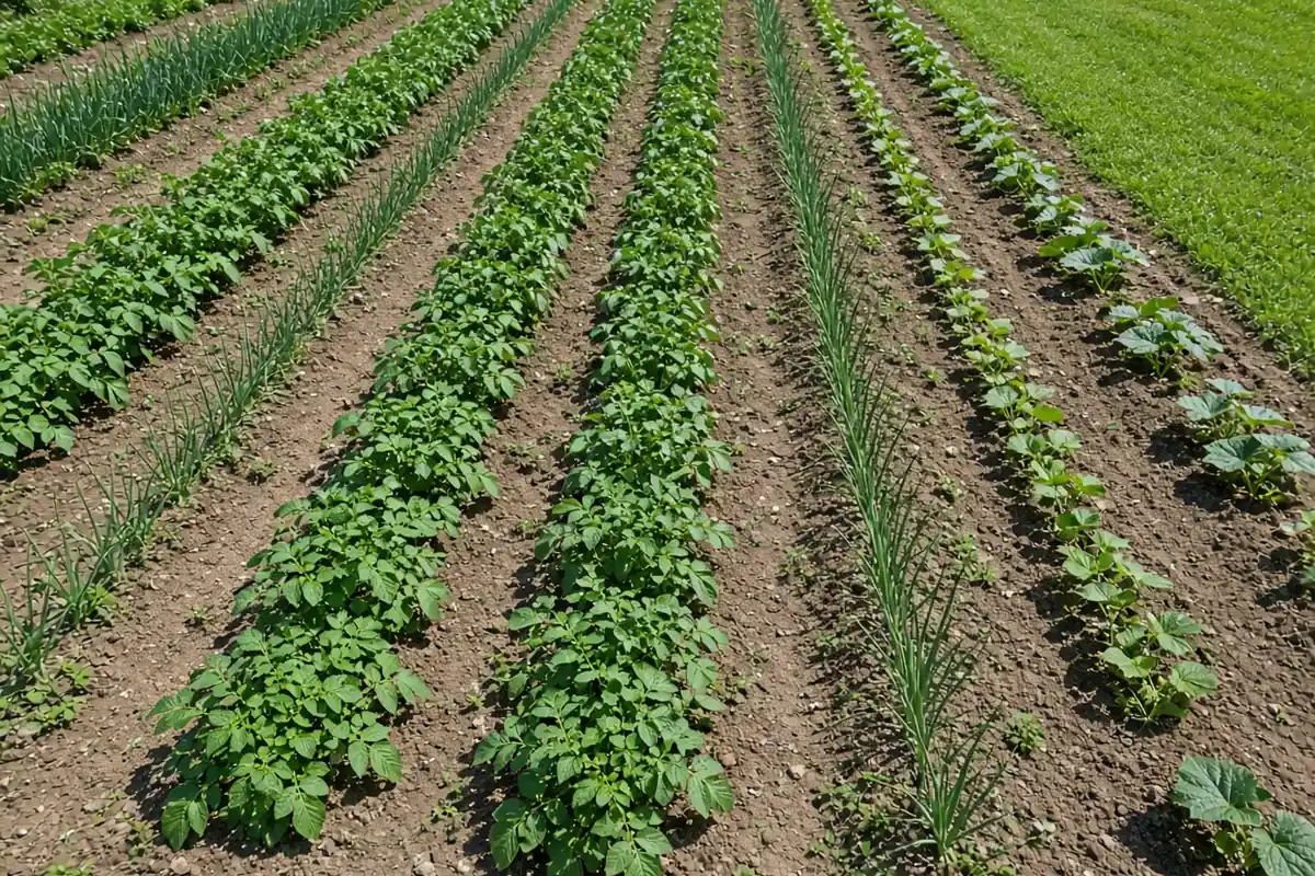 Rows of vegetables sized for a household