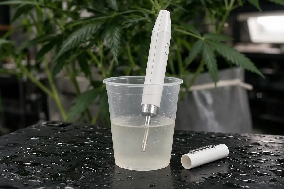 Checking cannabis runoff water with a PPM meter