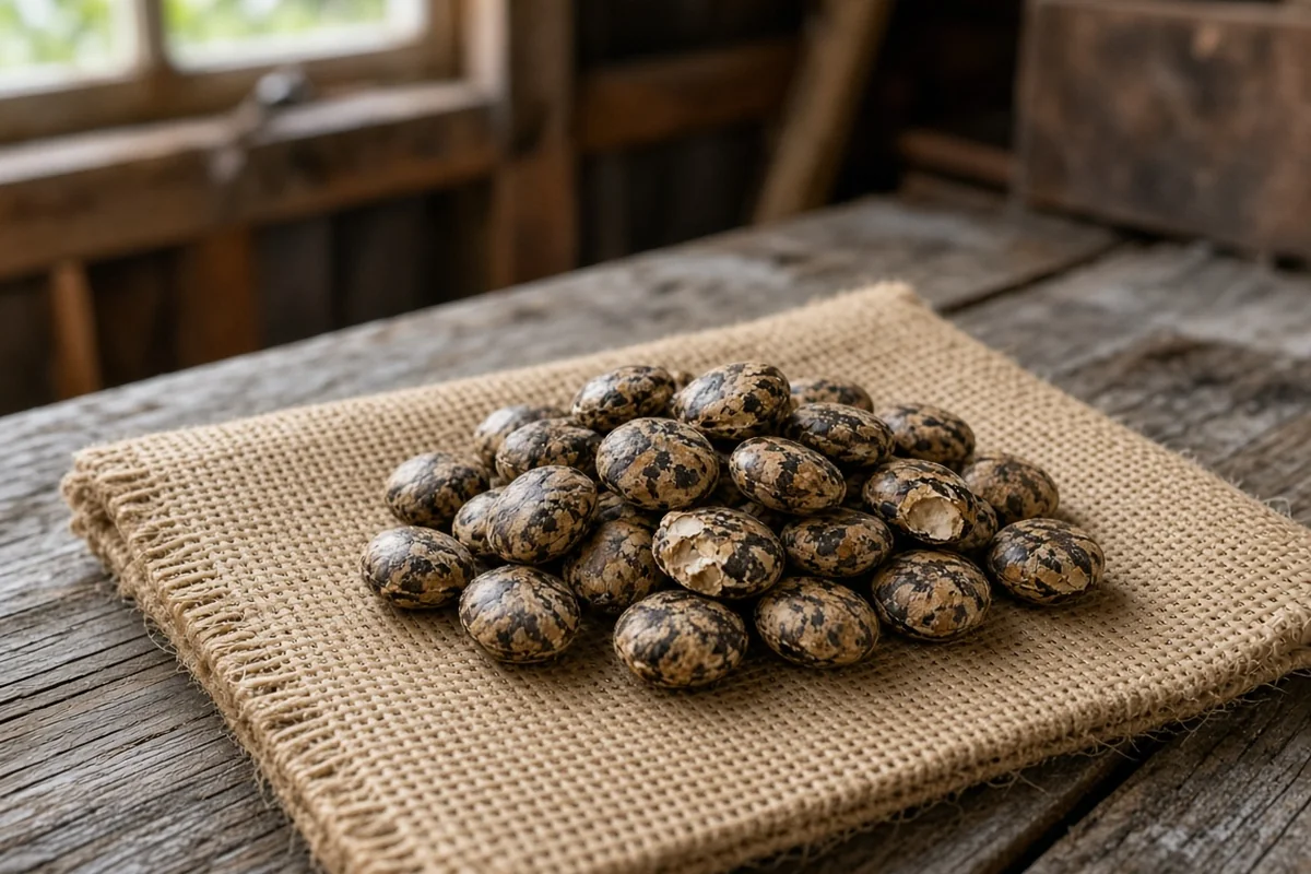 Scarified lupine seeds on a cloth