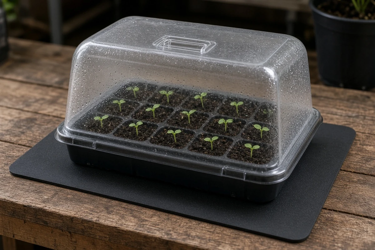 Seedling tray on a heat mat